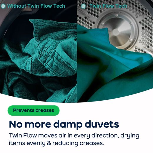Hisense 7S Series DH7S107BB Wifi Connected 10Kg Heat Pump Tumble Dryer - Black - AO Annotation - Twin Flow